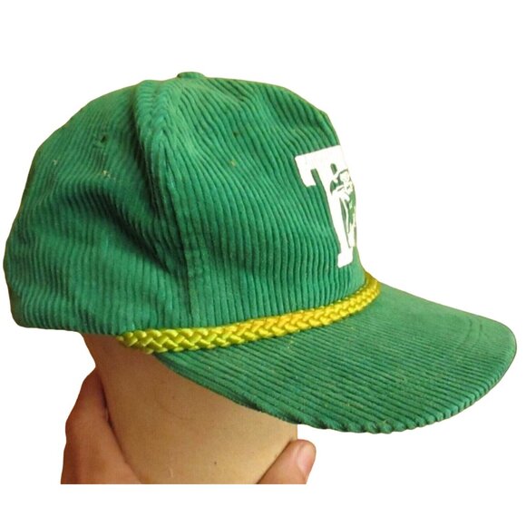 trucker Skater Cap True Vtg 80s GREEN CORDUROY T.R. Hawks Logo Sportcap - Picture 3 of 5